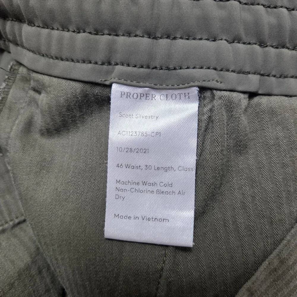 Proper Cloth Pants Mens 46x30 Green The Milano Performance Jogger Travel Comfort